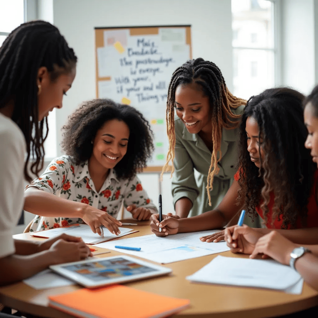 Diverse professional team collaborating on digital marketing strategy